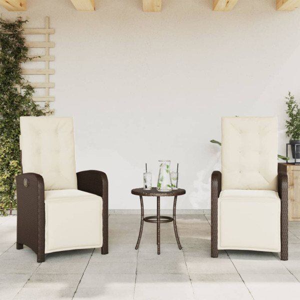 Cadeiras e mesa de jardim com almofadas 3 peças ratão PE marrom M 3