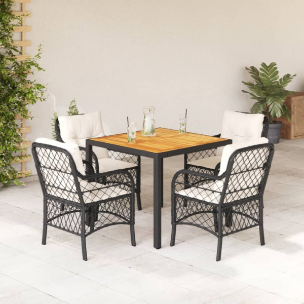 5 pcs conjunto de jantar p/ jardim c/ almofadões vime PE preto D