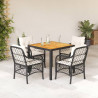 5 pcs conjunto de jantar p/ jardim c/ almofadões vime PE preto 1