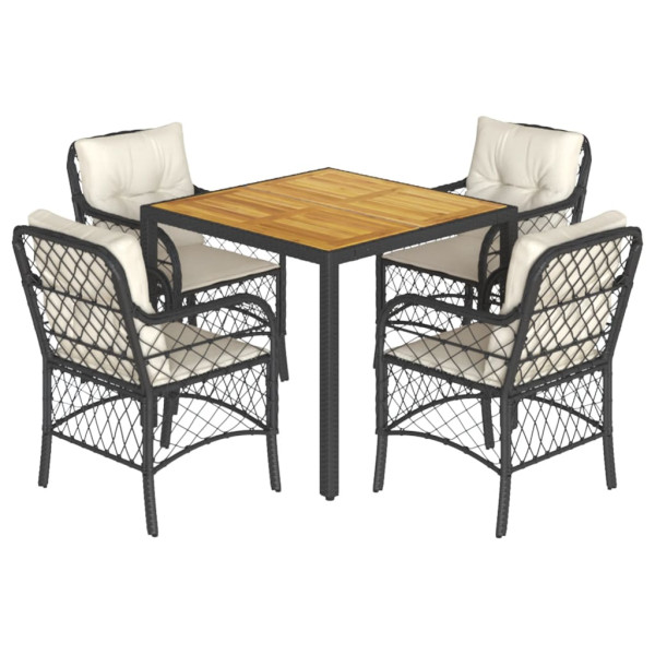 5 pcs conjunto de jantar p/ jardim c/ almofadões vime PE preto M 2