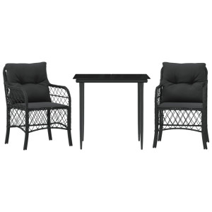 3 pcs conjunto de bistrô com almofadões vime PE preto H