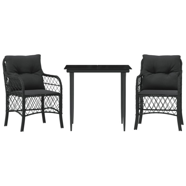 3 pcs conjunto de bistrô com almofadões vime PE preto M 2