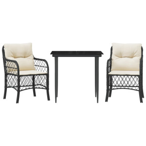3 pcs conjunto de bistrô com almofadões vime PE preto H