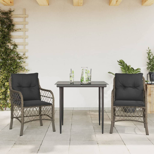 3 pcs conjunto bistrô com almofadões vime PE cinza D