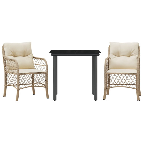 3 pcs conjunto bistrô com almofadões vime PE bege M 2