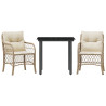 3 pcs conjunto bistrô com almofadões vime PE bege 2