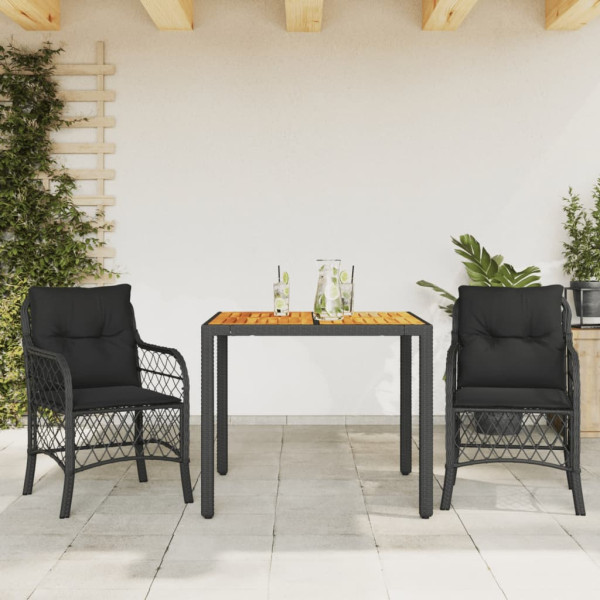 3 pcs conjunto de bistrô com almofadões vime PE preto D
