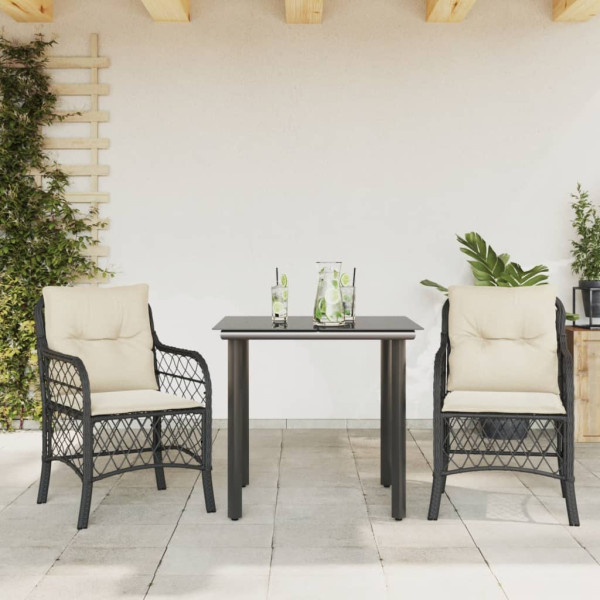 3 pcs conjunto de bistrô com almofadões vime PE preto D