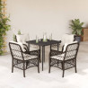 Set comedor de jardín 5 piezas y cojines ratán sintético marrón 1
