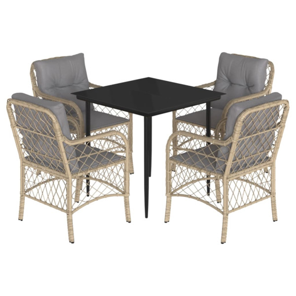 Set comedor de jardín 5 pzas con cojines ratán sintético beige M 2
