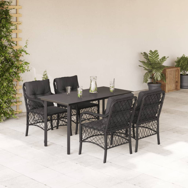 5 pcs conjunto de jantar p/ jardim c/ almofadões vime PE preto D