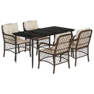5 pcs conjunto jantar p/ jardim c/ almofadões vime PE castanho H