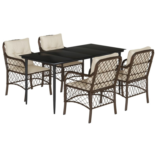 Set comedor de jardín 5 piezas y cojines ratán sintético marrón M 2