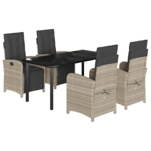 Set comedor de jardín 5 pzas cojines ratán sintético gris claro H