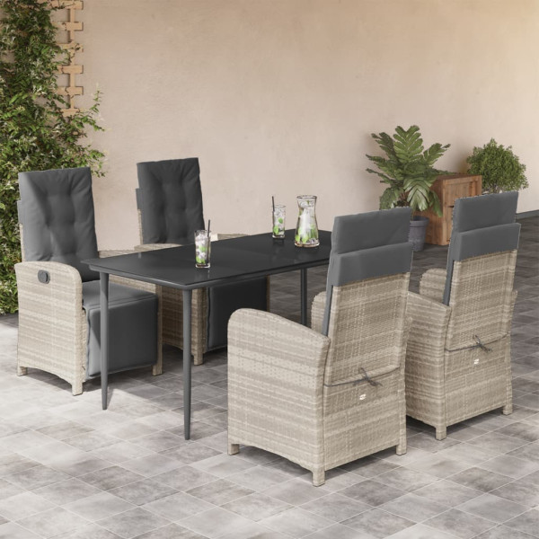 Set comedor de jardín 5 pzas cojines ratán sintético gris claro D