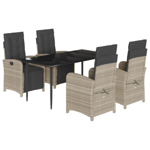 5 pcs conjunto de jantar p/ jardim c/ almofadões cinzento claro H