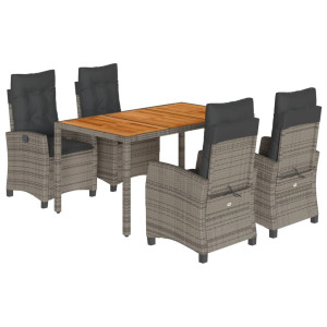 5 pcs conjunto de jantar p/ jardim c/ almofadões vime PE cinza H