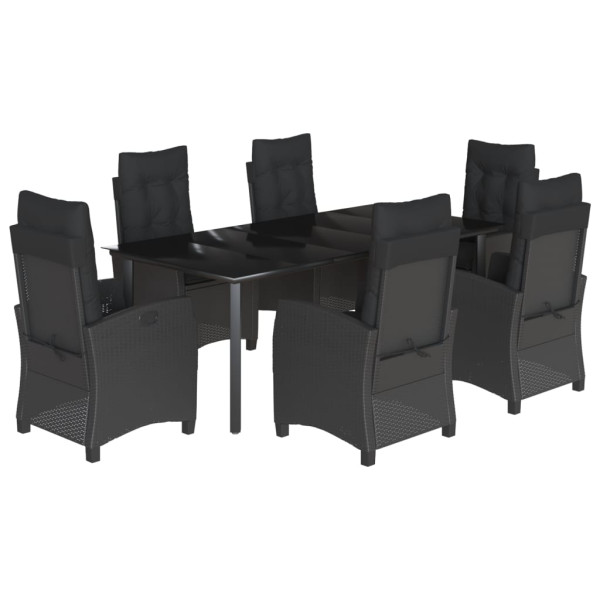 Set de comedor de jardín 7 pzas y cojines ratán sintético negro M 2