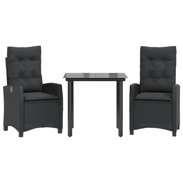Set comedor de jardín 3 pzas con cojines ratán sintético negro M 2