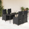 5 pcs conjunto de jantar p/ jardim c/ almofadões vime PE preto 1