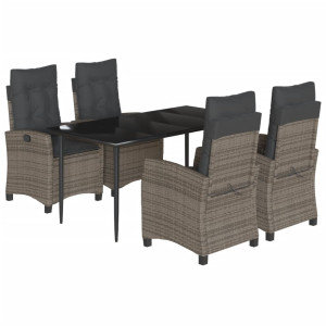5 pcs conjunto de jantar p/ jardim c/ almofadões vime PE cinza H