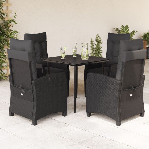 Set de muebles jardín 5 pzas con cojines ratán sintético negro D