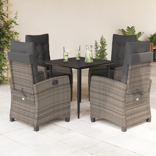 Set comedor de jardín 5 piezas con cojines ratán sintético gris D