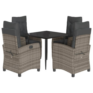 5 pcs conjunto de jantar p/ jardim c/ almofadões vime PE cinza H
