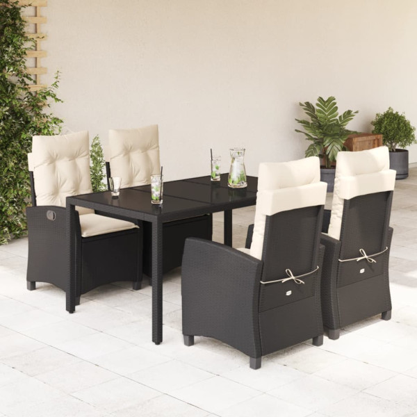 5 pcs conjunto de jantar p/ jardim c/ almofadões vime PE preto D