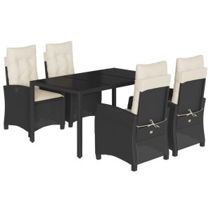 5 pcs conjunto de jantar p/ jardim c/ almofadões vime PE preto H