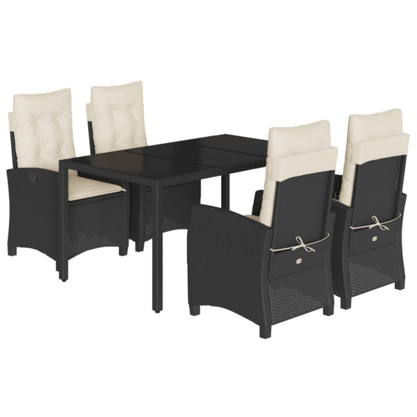 5 pcs conjunto de jantar p/ jardim c/ almofadões vime PE preto M 2