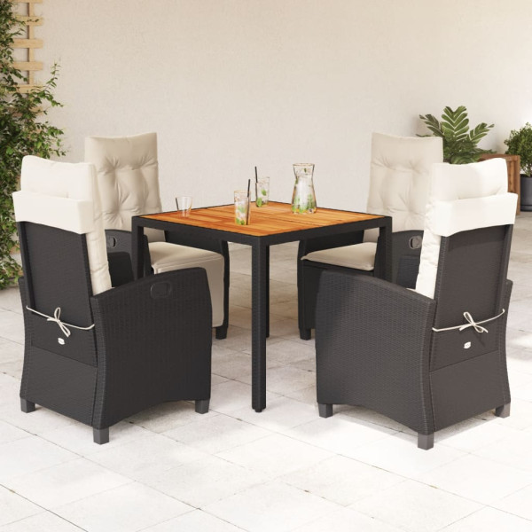 5 pcs conjunto de jantar p/ jardim c/ almofadões vime PE preto D
