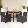 Set de muebles jardín 5 pzas con cojines ratán sintético negro 1