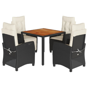 5 pcs conjunto de jantar p/ jardim c/ almofadões vime PE preto H