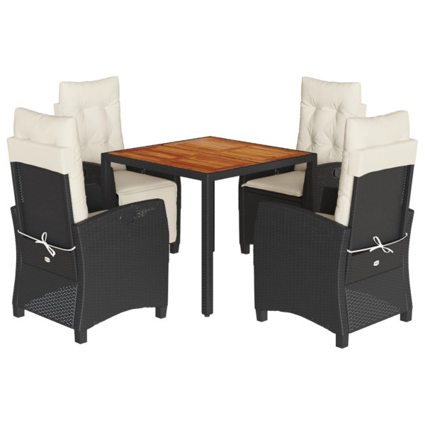 5 pcs conjunto de jantar p/ jardim c/ almofadões vime PE preto M 2