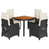 5 pcs conjunto de jantar p/ jardim c/ almofadões vime PE preto 2