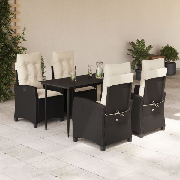 5 pcs conjunto de jantar p/ jardim c/ almofadões vime PE preto D