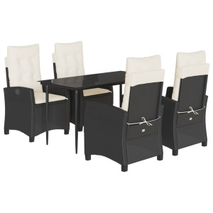 5 pcs conjunto de jantar p/ jardim c/ almofadões vime PE preto H