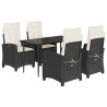 5 pcs conjunto de jantar p/ jardim c/ almofadões vime PE preto 2