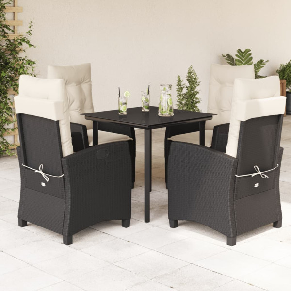 Set de muebles jardín 5 pzas con cojines ratán sintético negro D