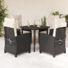 5 pcs conjunto de jantar p/ jardim c/ almofadões vime PE preto 1