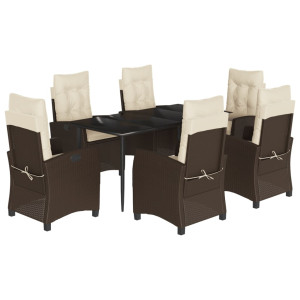 7 pcs conjunto jantar p/ jardim c/ almofadões vime PE castanho H
