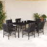Set de comedor de jardín 7 pzas y cojines ratán sintético negro 1