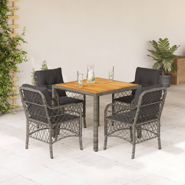 Set comedor de jardín 5 piezas con cojines ratán sintético gris D