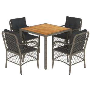5 pcs conjunto de jantar p/ jardim c/ almofadões vime PE cinza H