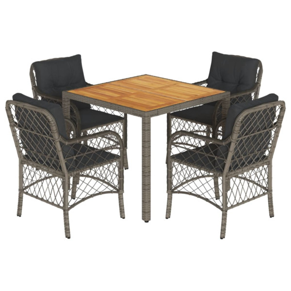 Set comedor de jardín 5 piezas con cojines ratán sintético gris M 2