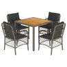 Set comedor de jardín 5 piezas con cojines ratán sintético gris 2
