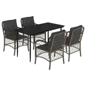5 pcs conjunto de jantar p/ jardim c/ almofadões vime PE cinza H
