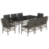 Set comedor jardín 9 pzas y cojines ratán sintético gris 2