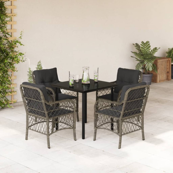 Set comedor de jardín 5 piezas con cojines ratán sintético gris D